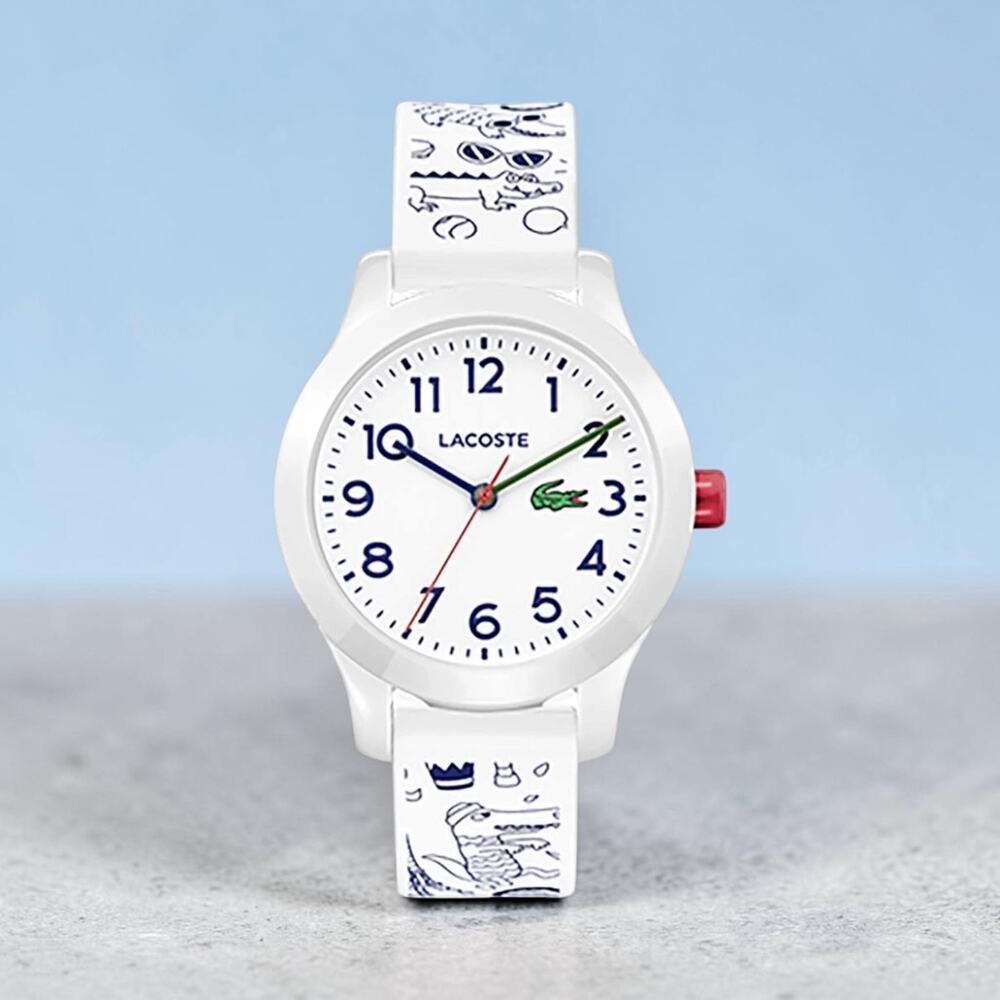 Lacoste 12.12 Kids 32mm White Quartz Watch Graphic Silicone Strap NEW in Box